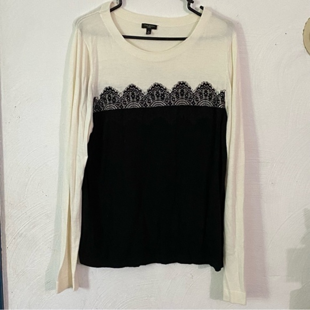 Talbots Petites‎ Shirt Sweater Women’s Size 1X Black-White Long Sleeve Pullover